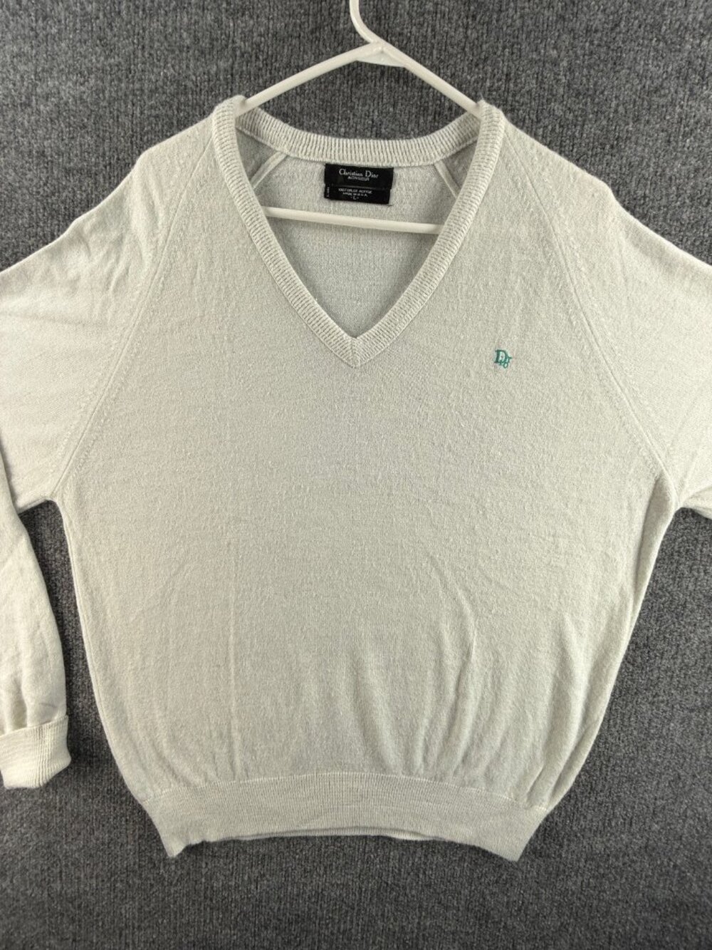 VTG Christian Dior Monsieur Sweater Logo Soft Pullover Gray Large V-Neck USA